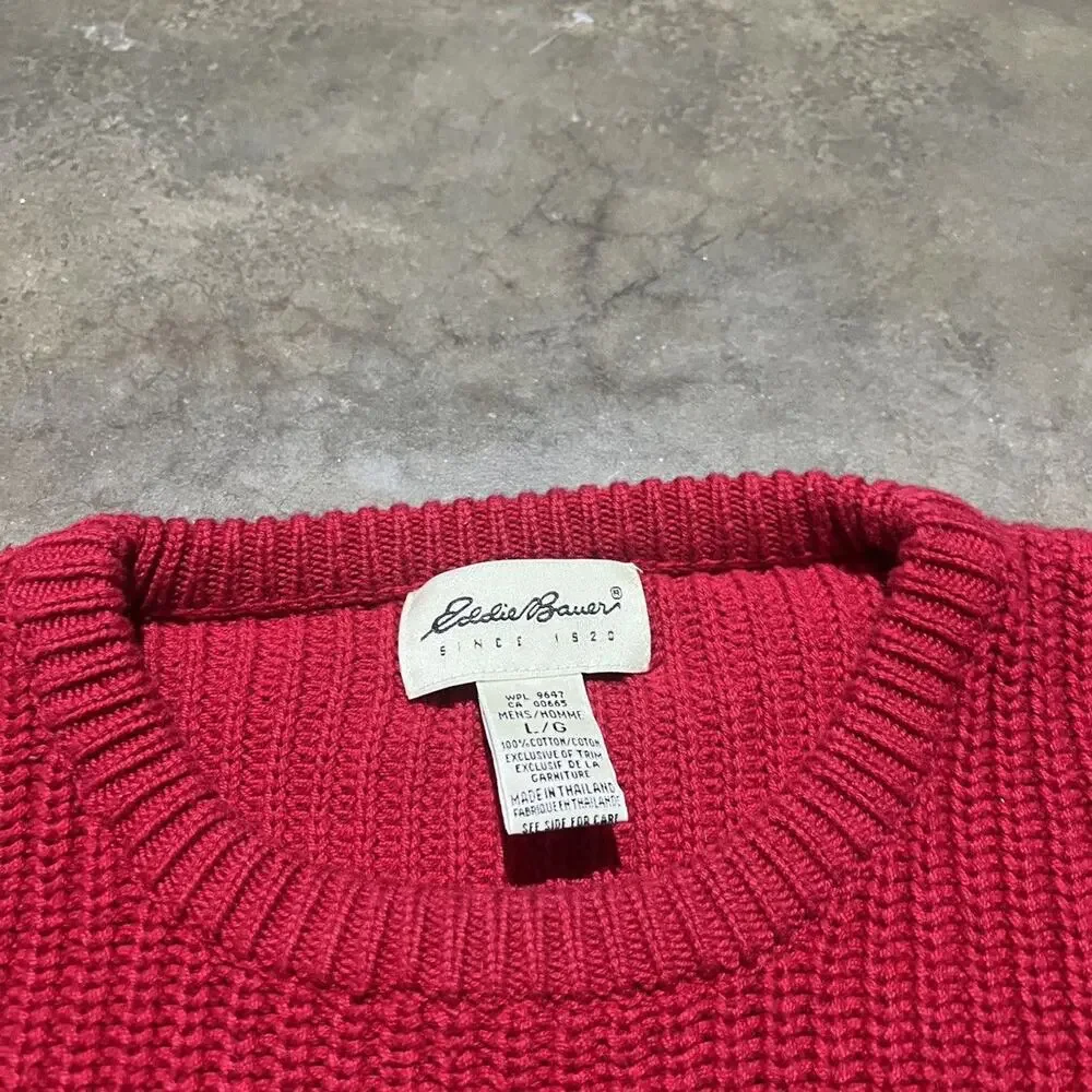 Vintage 90s Eddie Bauer Red Ribbed Cotton Boxy Knit Sweater